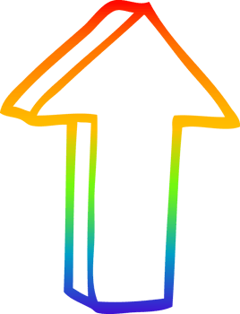 rainbow gradient line drawing of a cartoon arrow png