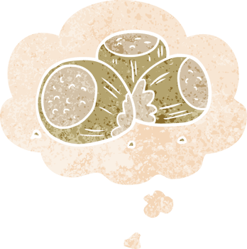 cartoon hazelnuts with thought bubble in grunge distressed retro textured style png