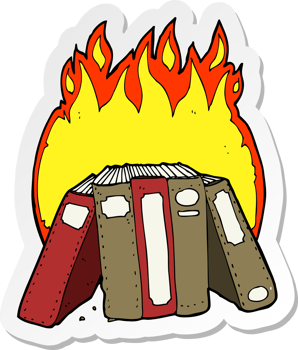 sticker of a cartoon burning books png