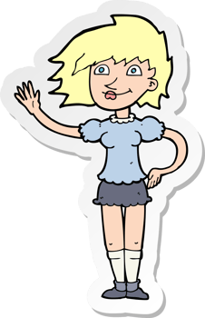 sticker of a cartoon woman waving png