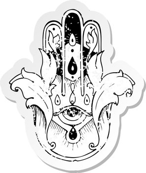retro distressed sticker of a hamza tattoo symbol png