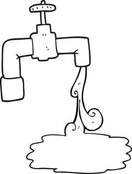 black and white cartoon running faucet png