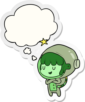 cartoon space girl with thought bubble as a printed sticker png