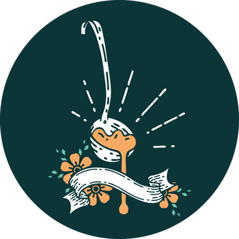 icon of a tattoo style ladle of gravy png
