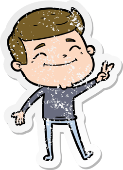 distressed sticker of a happy cartoon man png