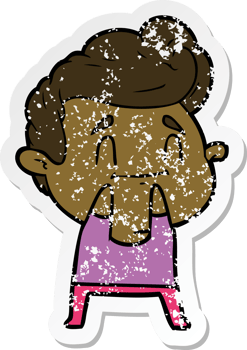 distressed sticker of a happy cartoon man png