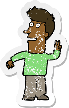 retro distressed sticker of a cartoon man making peace sign drawing png