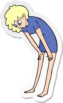 sticker of a cartoon woman looking at her feet png