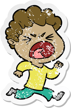 distressed sticker of a cartoon furious man png