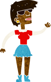 cartoon woman in spectacles waving png