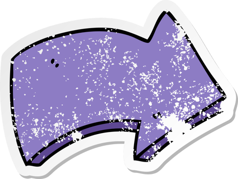 distressed sticker of a quirky hand drawn cartoon arrow png