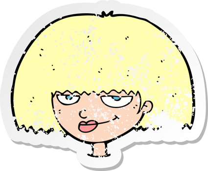 retro distressed sticker of a cartoon mean female face drawing png