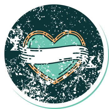 iconic distressed sticker tattoo style image of a heart and banner png