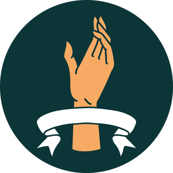 tattoo style icon with banner of a hand png