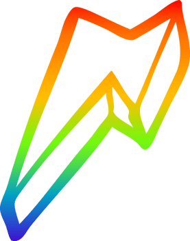 rainbow gradient line drawing of a cartoon decorative lightning bolt png