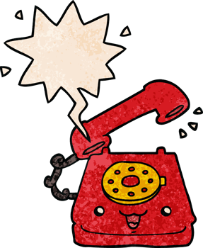 cute cartoon telephone with speech bubble in retro texture style png