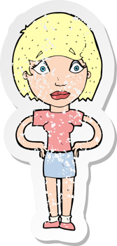 retro distressed sticker of a cartoon worried woman drawing png