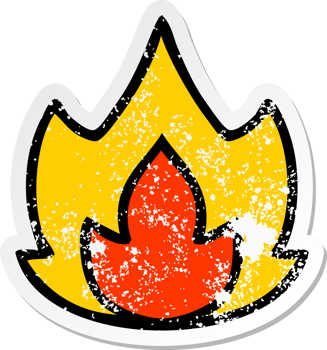 distressed sticker of a cute cartoon fire png
