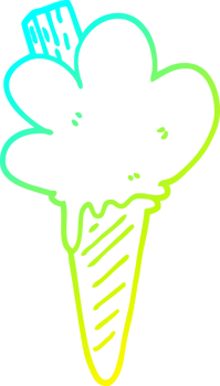 cold gradient line drawing of a cartoon ice cream cone png