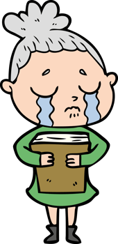 cartoon crying woman holding book png