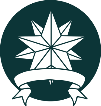 tattoo style icon with banner of a star png