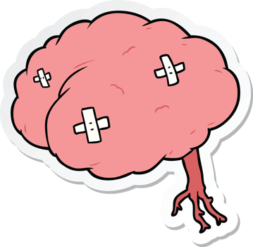 sticker of a cartoon injured brain png