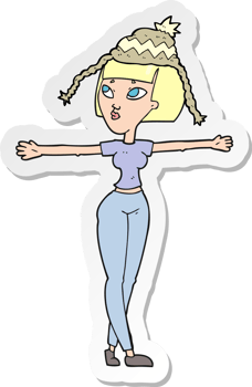 sticker of a cartoon woman wearing hat png