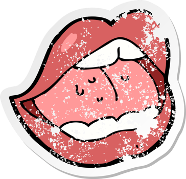 retro distressed sticker of a cartoon open mouth drawing png