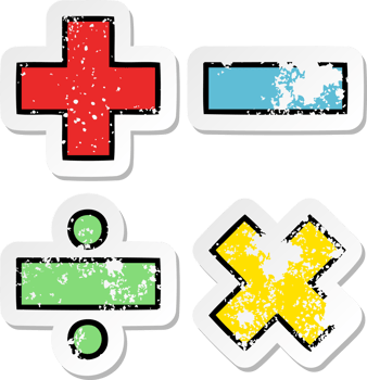 distressed sticker of a cute cartoon math symbols png
