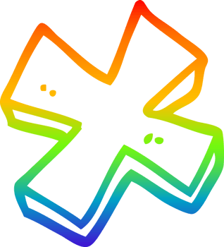 rainbow gradient line drawing of a cartoon multiplication symbol png
