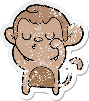 distressed sticker of a cartoon monkey png