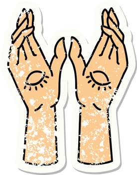 distressed sticker tattoo in traditional style of mystic hands png