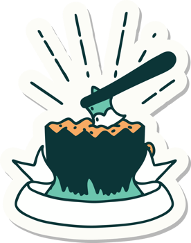sticker of a tattoo style axe in tree stump png