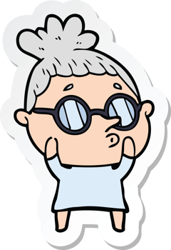 sticker of a cartoon woman wearing glasses png