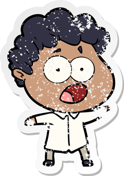 distressed sticker of a cartoon man gasping in surprise png