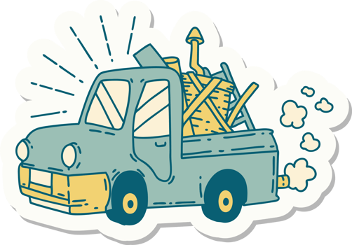 sticker of a tattoo style truck carrying junk png
