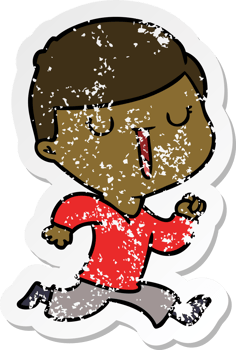 distressed sticker of a cartoon happy boy png
