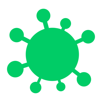 a green virus icon on a transparent background png
