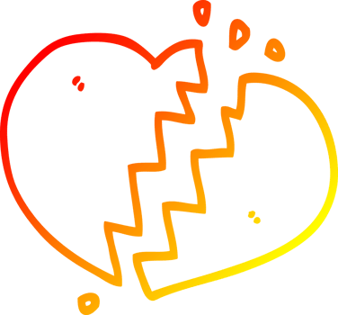 warm gradient line drawing of a cartoon broken heart png