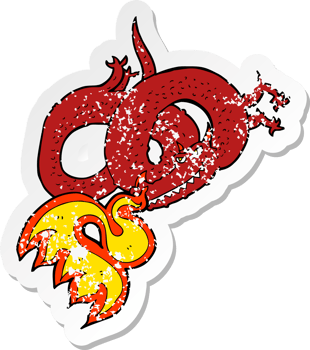 retro distressed sticker of a cartoon dragon breathing fire png