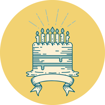 icon of a tattoo style birthday cake png