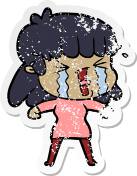 distressed sticker of a cartoon woman in tears png
