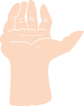flat color illustration of a cartoon open hand png