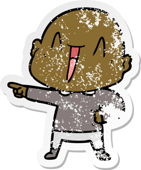 distressed sticker of a happy cartoon bald man png