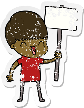 distressed sticker of a happy cartoon boy png