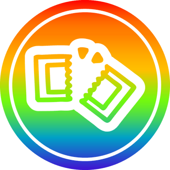 movie ticket circular icon with rainbow gradient finish png