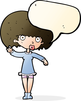 cartoon waving girl with speech bubble png