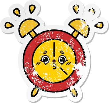 distressed sticker of a cute cartoon alarm clock png