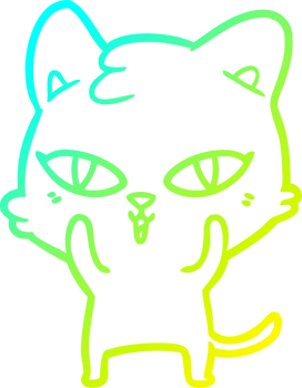 cold gradient line drawing of a cartoon cat png