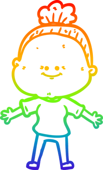 rainbow gradient line drawing of a cartoon happy old woman png